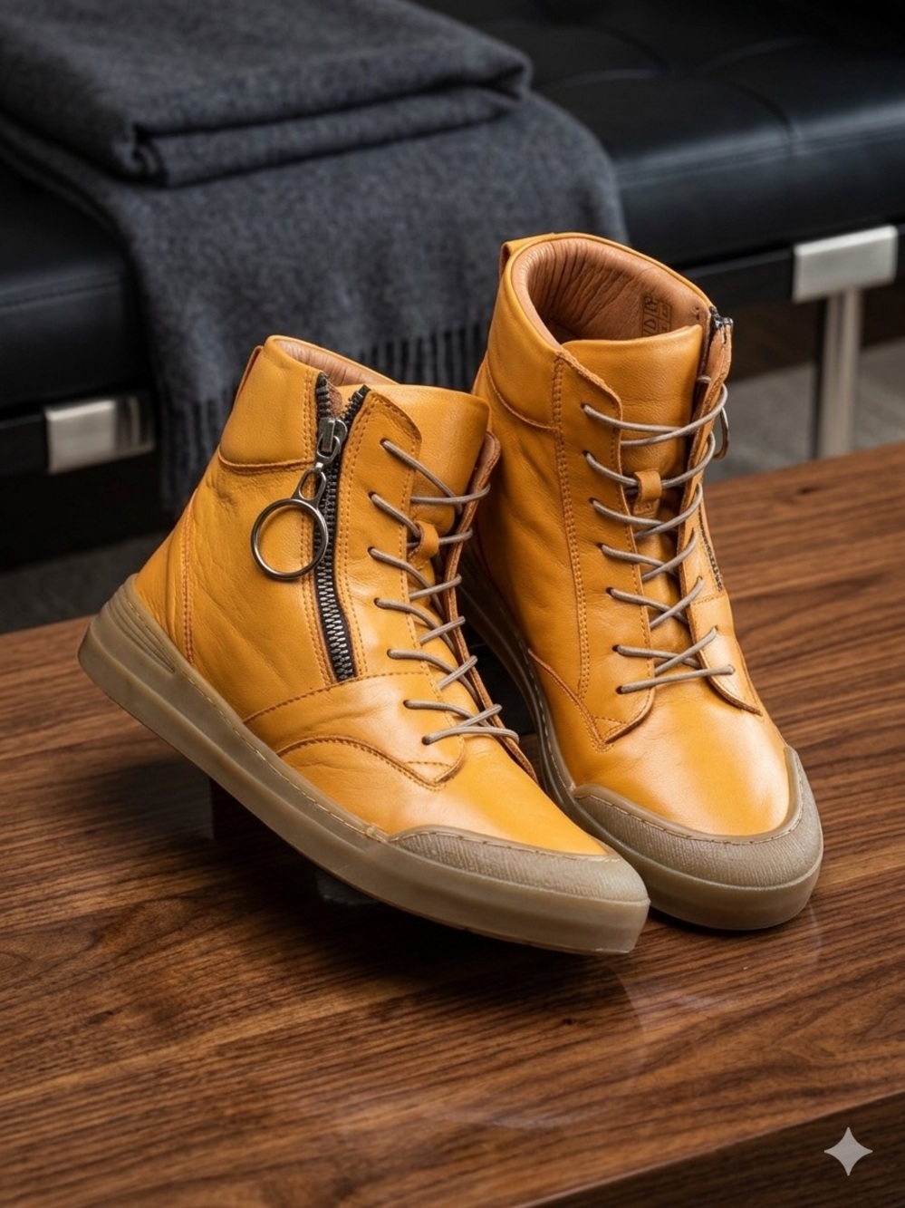 Women’s High-Top Lace-Up Sneakers in Tan